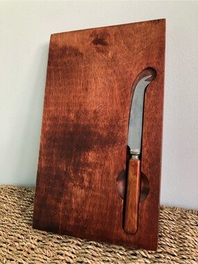 Vintage MCM Baribocraft Canada Wooden Cheese Board & Knife Set